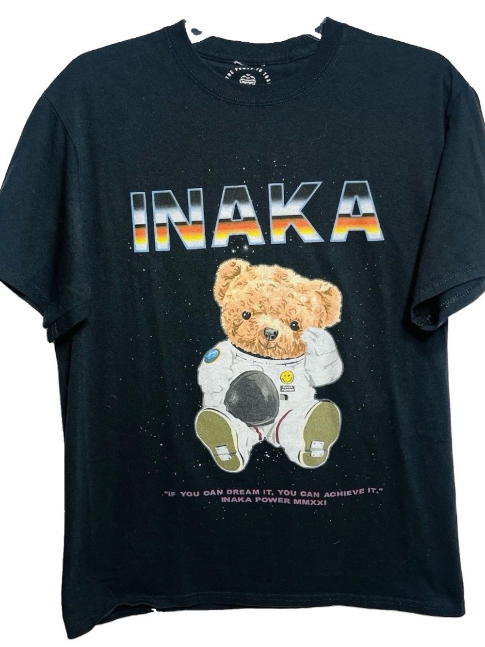 INAKA Power T-Shirt Adult Medium Black MMXXII Apparel Astronaut Teddy Bear